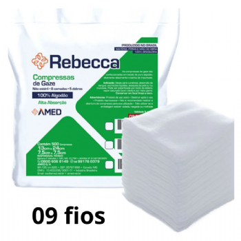 Compressa de gaze 7,5cm x 7,5cm 09 fios c/500 rebecca Amrica