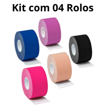 Kit 04 Fita Bandagem Elstica Funcional Kinesio Taping Dermatape