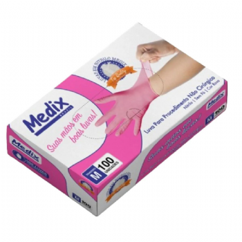 Luva de procedimento nitrlica sem p Rosa c/100 Medix