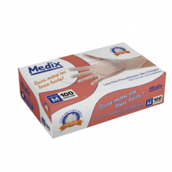 Luva de procedimento vinil com p c/100 Medix