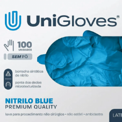 Luva de procedimento nitr�lica sem p� Azul c/100 Unigloves